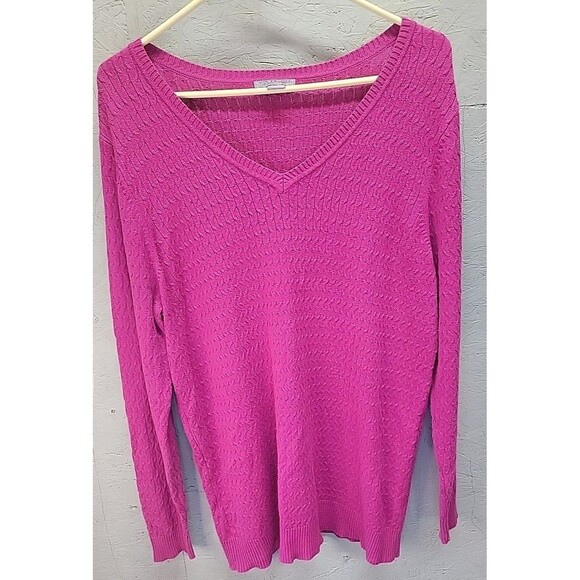Karen Scott Sweater Pink V-neck Plus Sz 16/18 - Picture 1 of 10